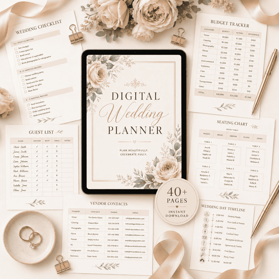 Digital Wedding Planner – Printable Wedding Organizer & Planning Checklist