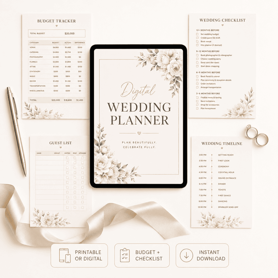 Digital Wedding Planner – Printable Wedding Organizer & Planning Checklist