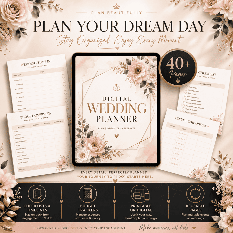 Digital Wedding Planner – Printable Wedding Organizer & Planning Checklist